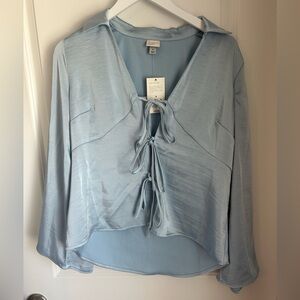 A New Day Light Blue Satin Blouse